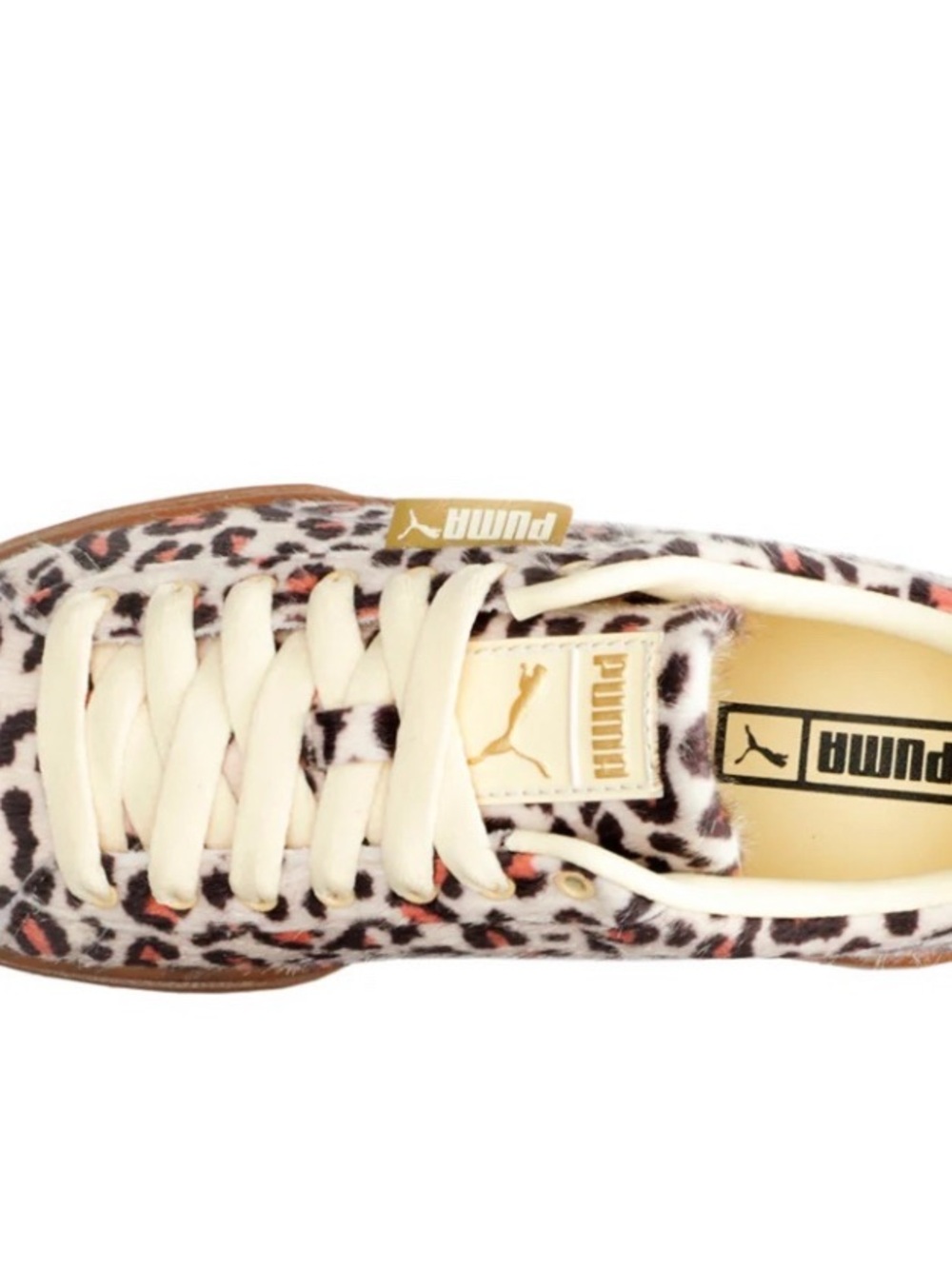PUMA Leopard Print Pony Hair Platform Sneakers (Gum Sole, Cream Laces) Size 7.5 - Picture 2 of 8